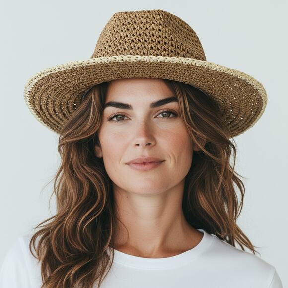 Rachel Zoe Paper Sun Hat NWT Women's One Size Tan Beachy Resort Coastal Boho - Picture 1 of 7